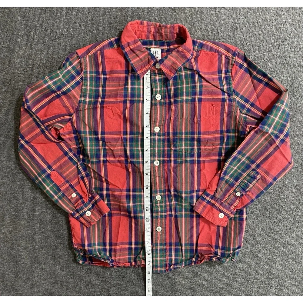 Gap Kids Boys Red Plaid Poplin Button Down Long Sleeve Shirt Size M 8-9